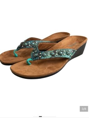 Vionic Floriana Embellished Snake Flip Flop Thong Sandals Turquoise